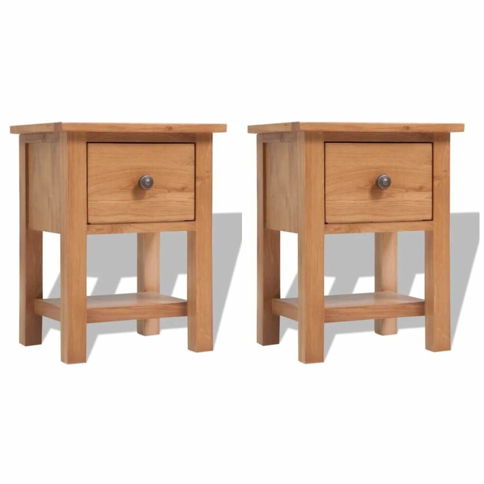 vidaXL 2x Solid Oak Wood Nightstands 36x47cm Bedroom Wooden Side Table Cabinet