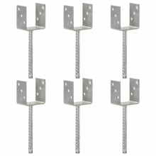 vidaXL 6x Fence Anchors Silver 9x6x30 cm Galvanised Steel Ground Anchor Post
