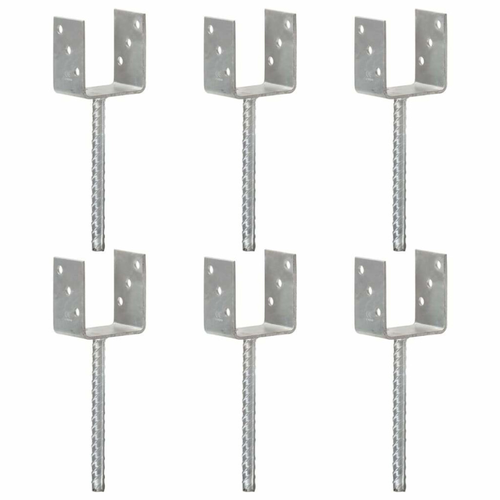 Vidaxl 6X Fence Anchors Silver 9X6x30 Cm Galvanised Steel Ground Anchor Post 8719883808277