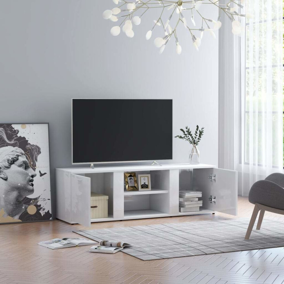 TV Cabinet High Gloss White 120x34x37 cm Chipboard