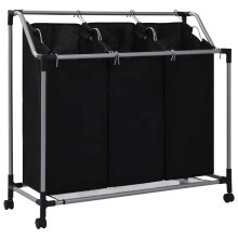 vidaXL Laundry Sorter with 3 Bags Black Steel Washing Clothes Storage Basket