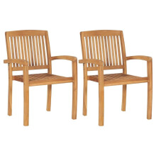 vidaXL 2x Solid Teak Wood Stacking Garden Dining Chairs Wooden Dinner Seats