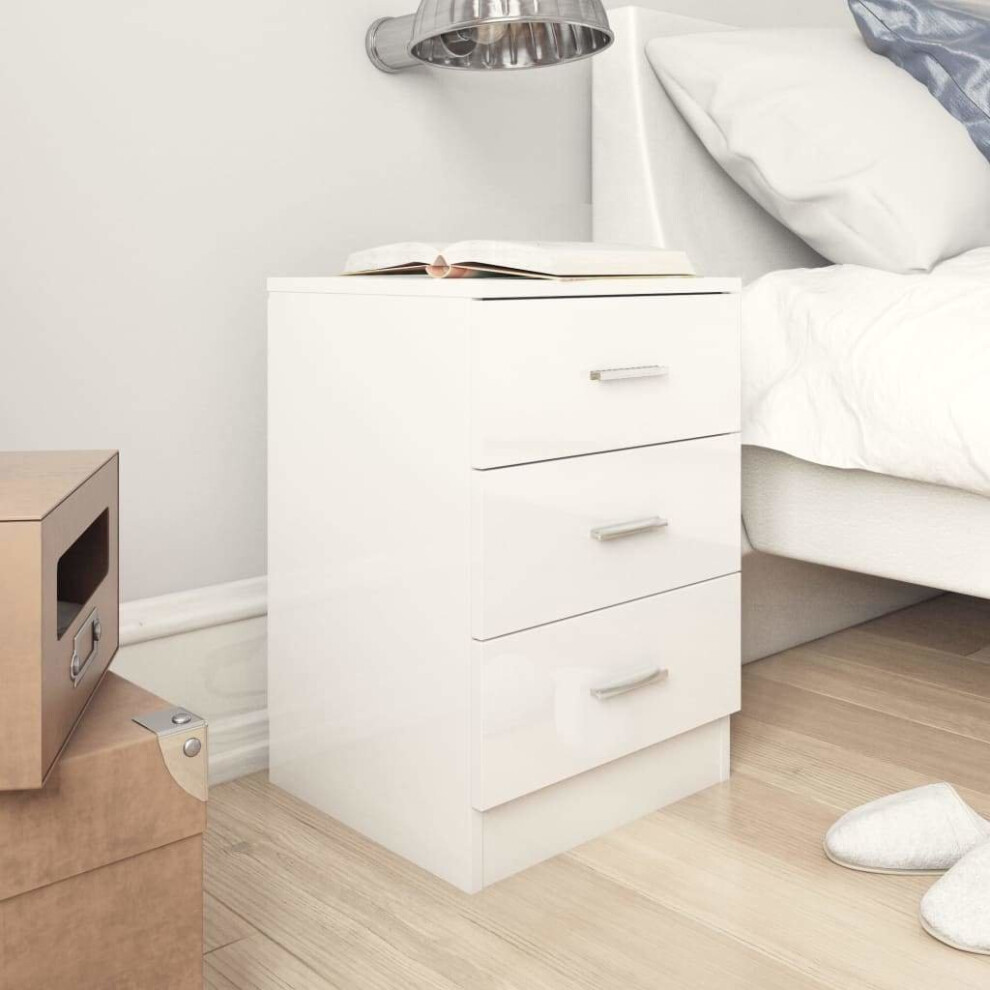 Vidaxl Bedside Cabinet High Gloss Engineered Wood Bedroom Nightstand White