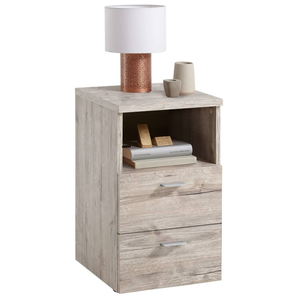 FMD Bedside Cabinet with 2 Drawers and Open Shelf Sand Oak Bedroom Nightstand