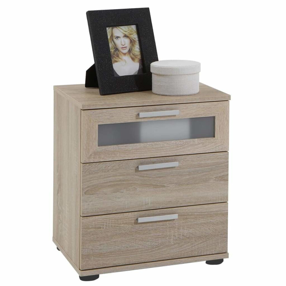 FMD Bedside Table with 3 Drawers Oak Tree Bedroom Nightstand Night Cabinet
