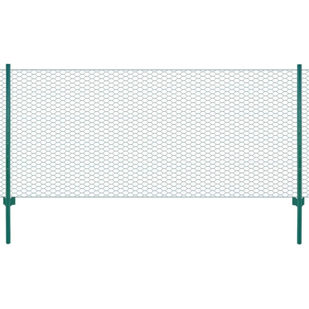 vidaXL Wire Mesh Fence with Posts Steel 25x1m Green Outdoor Field Enclosure