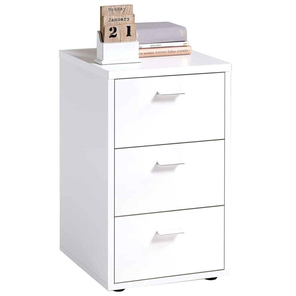 FMD Bedside Cabinet with 3 Drawers White Bedroom Nightstand Side Table Stand