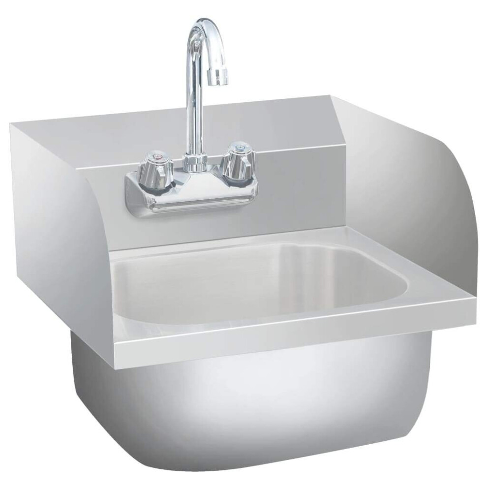 vidaXL Commercial Hand Wash Sink with Faucet Stainless Steel Kitchen Basin