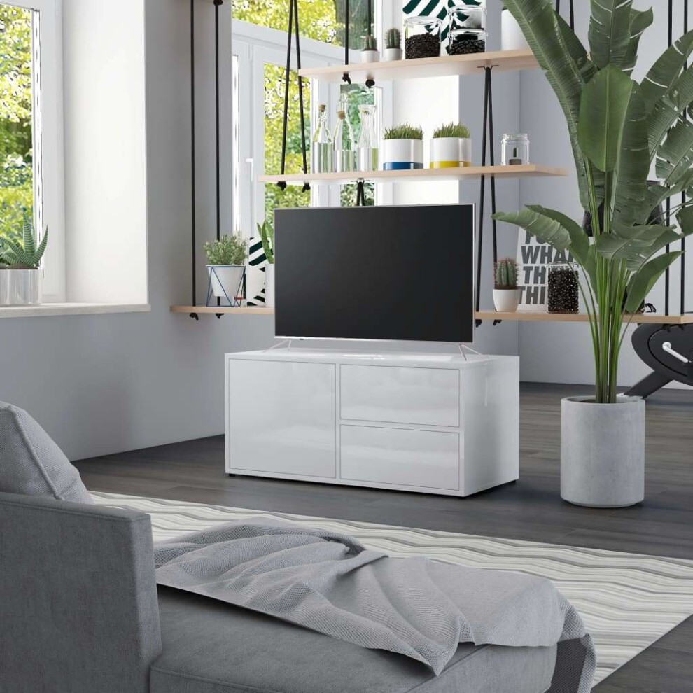 TV Cabinet High Gloss White 80x34x36 cm Chipboard