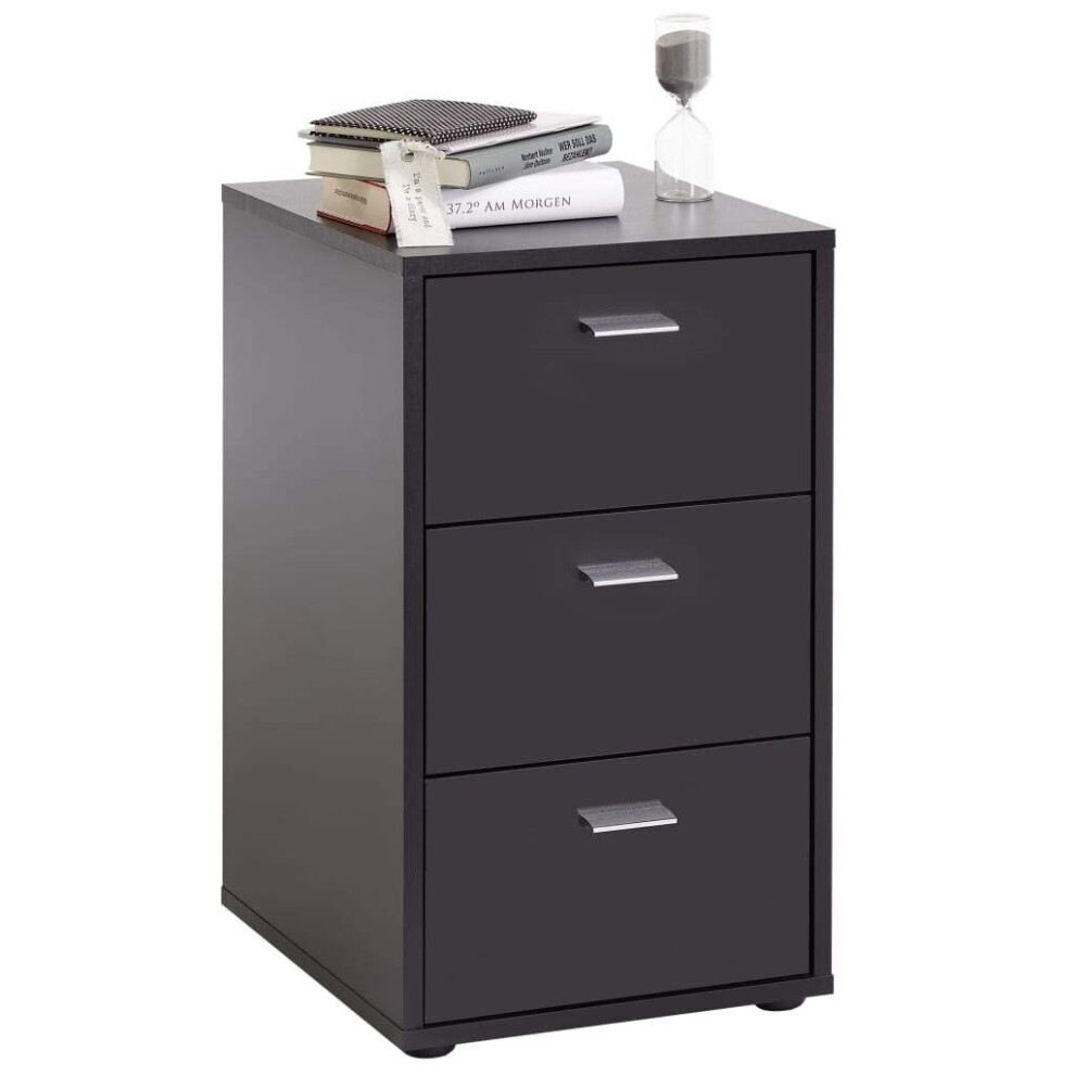 FMD Bedside Cabinet with 3 Drawers Black Bedroom Nightstand Side Table Stand