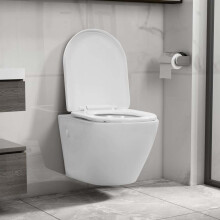 vidaXL Wall Hung Rimless Toilet Ceramic White Bathroom Suspended Toilet Seat