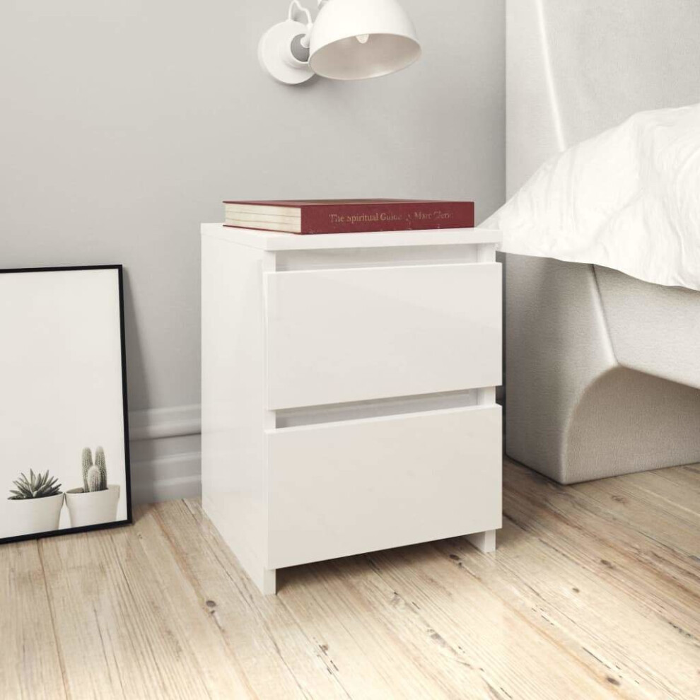 vidaXL Bedside Cabinet Engineered Wood High Gloss White Nightstand Couch Table