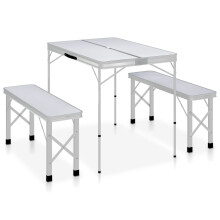 vidaXL foldbart campingbord med 2 bænke aluminium hvid