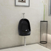 vidaXL Wall Hung Urinal with Flush Valve Ceramic Black Wall-mounted Urinal