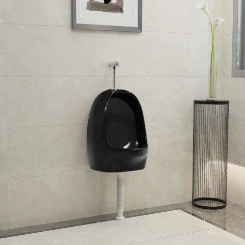 vidaXL Wall Hung Urinal with Flush Valve Ceramic Black Wall-mounted Urinal