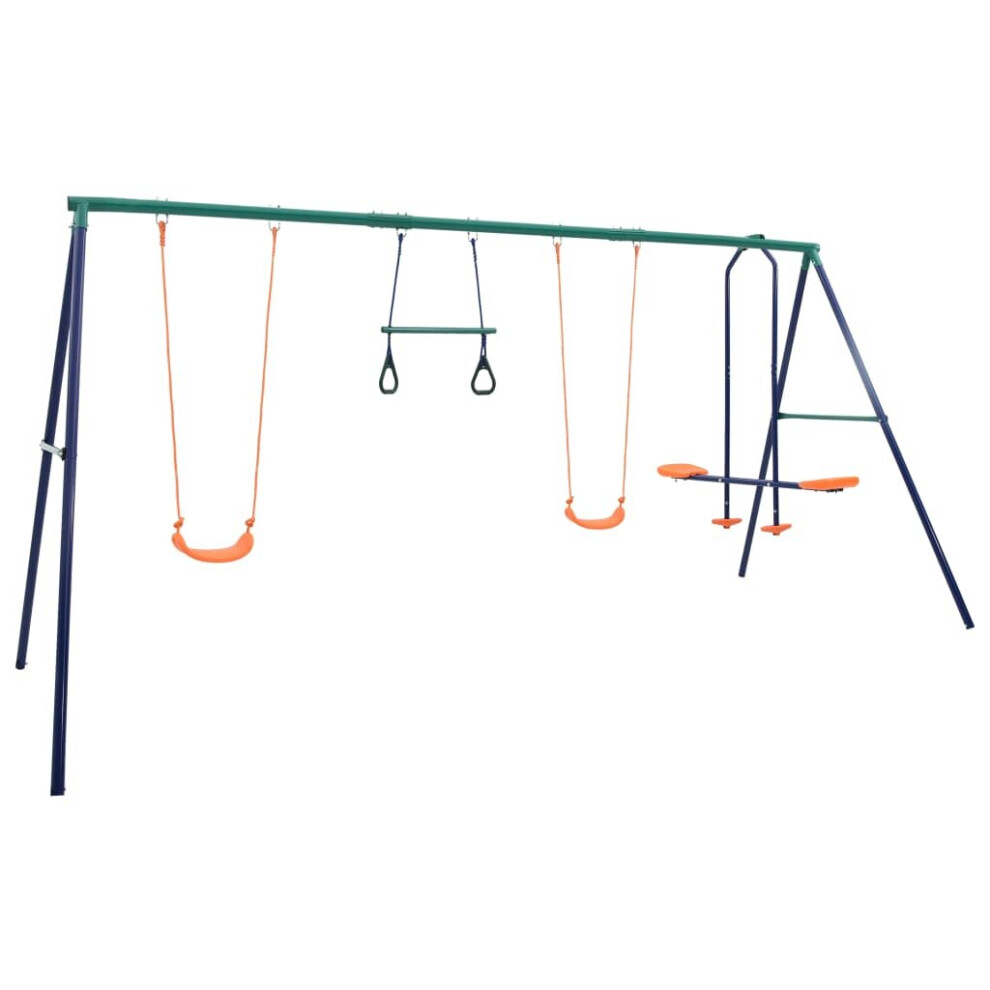 vidaXL Swing Set with Gymnastic Rings and 4 Seats Steel Chair Sky Scooter