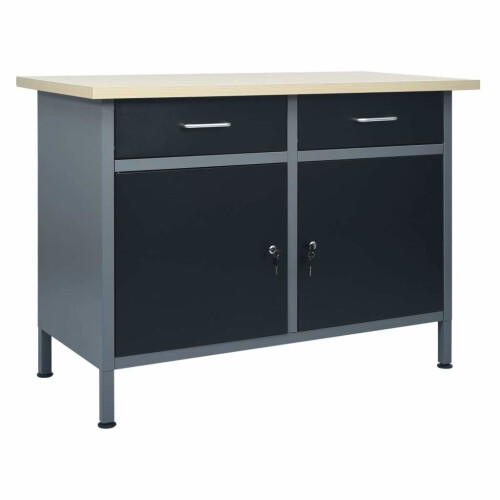 vidaXL Workbench Black Steel Workshop Work Tool Benches Tables Workstation