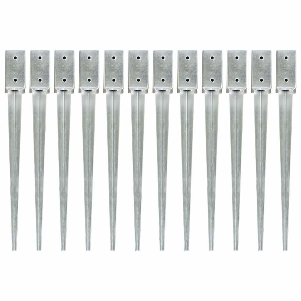 Ground Spikes 12 pcs Silver 7x7x75 cm Galvanised Steel