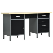 vidaXL Workbench Black Steel Tool Storage and Organisation Table Workstation