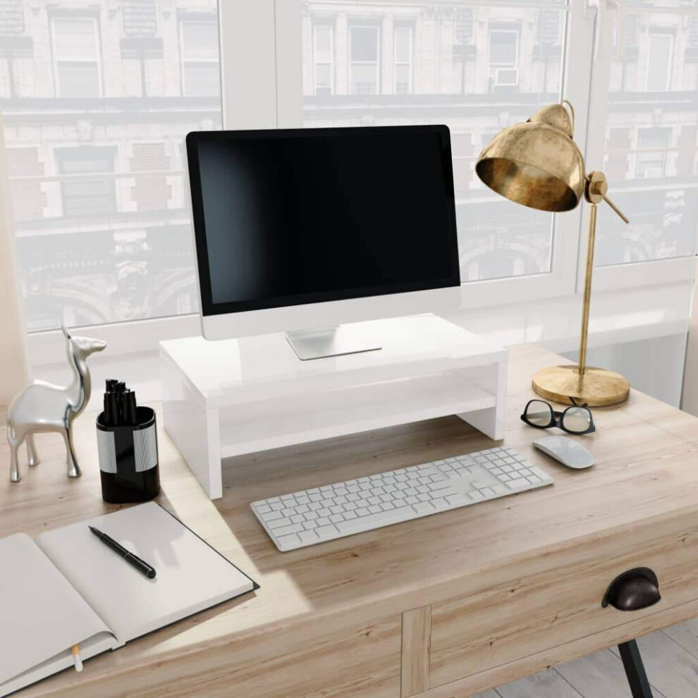 Monitor Stand High Gloss White 42x24x13 cm Chipboard