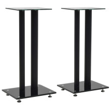 vidaXL 2x Speaker Stands Tempered Glass 2 Pillars Design Black Support Holder