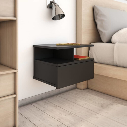 VidaXL vidaXL Floating Nightstand Black Engineered Wood Wall-mounted Bedside Table