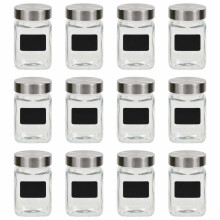 vidaXL 12x 300ml Glass Storage Jars with Silver Lids & Stickers - Preserving Containers 50855