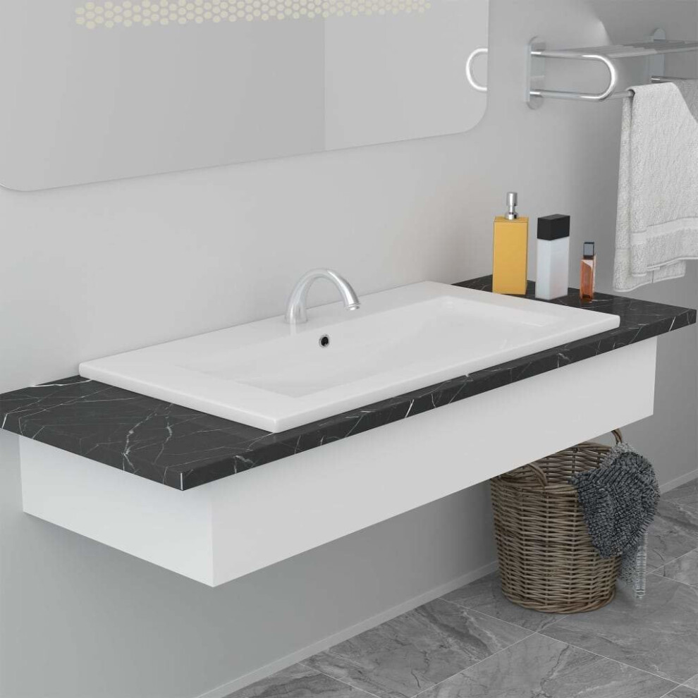 Vidaxl Built-In Basin Ceramic Square 81X39.5x18.5cm White Bathroom Basin Sink 8719883695358