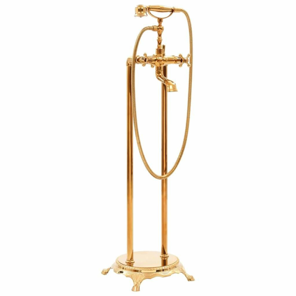 Vidaxl Freestanding Gold Bathtub Faucet With Waterfall Spout & Handheld Shower, Floor-Mounted, 145095 8719883685465