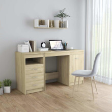 Desk Sonoma Oak 140x50x76 cm - Chipboard with 3 Drawers & 1 Door, Modern Study Desk (3054783)