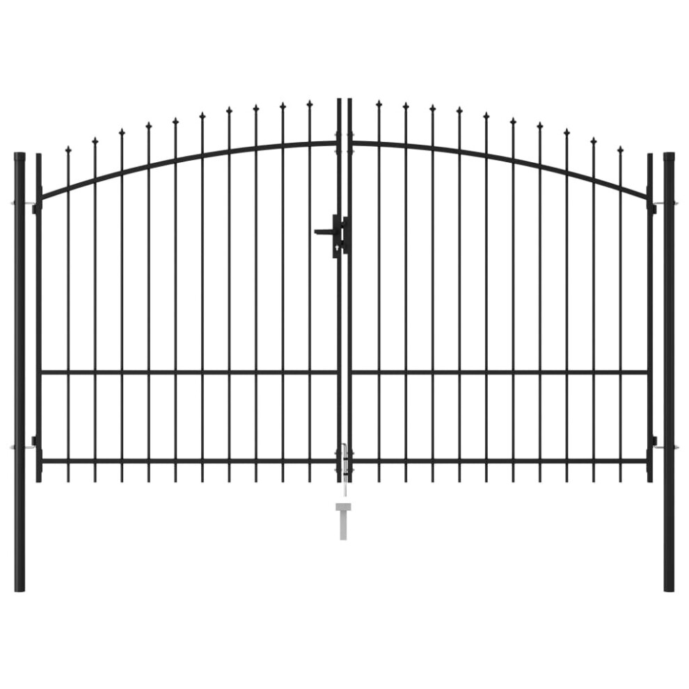 Vidaxl Fence Gate Double Door With Spike Top Steel 3X2m Black Garden Barrier 8719883769042