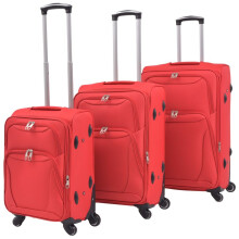 vidaXL Soft Case Trolley Set 3 Piece Red Wheeled Travel Luggage Suitcase Bag