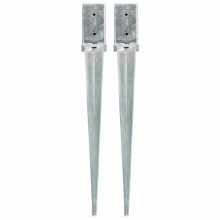 vidaXL 2x Ground Spikes Silver Galvanised Steel Garden Outdoor Soil Spear