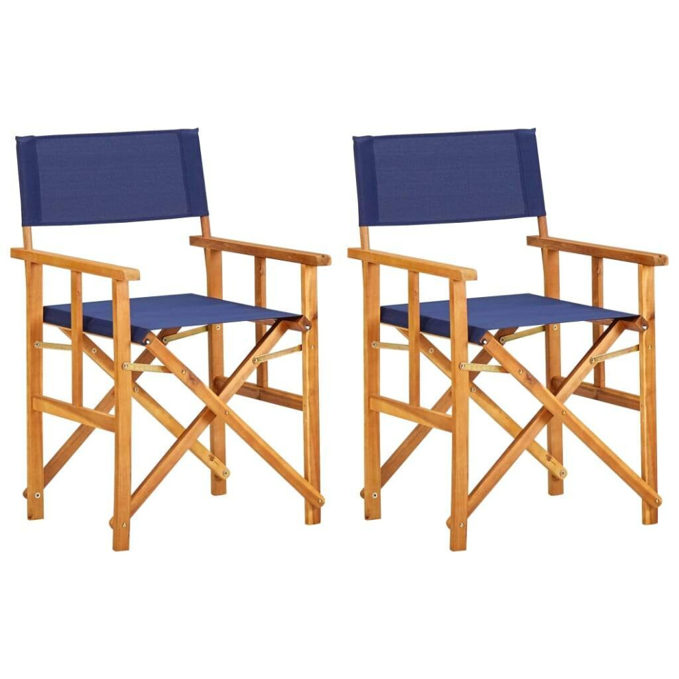 Vidaxl 2X Solid Acacia Wood Director's Chairs Folding Dining Patio Chairs Blue
