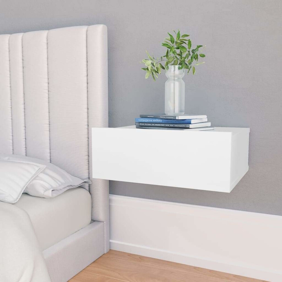 vidaXL Floating Nightstand White Engineered Wood Bedside Table Cabinet Shelf