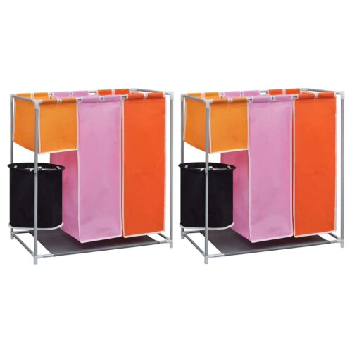 vidaXL 3-Section Laundry Sorter Hampers 2x with a Washing Bin Bag Foldable