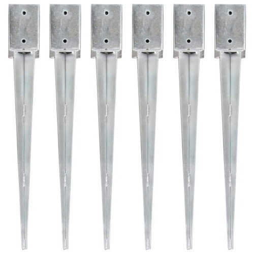 Ground Spikes 6 pcs Silver 9x9x75 cm Galvanised Steel