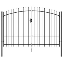 vidaXL Fence Gate Double Door with Spike Top Steel 3x1.75m Black Patio Barrier