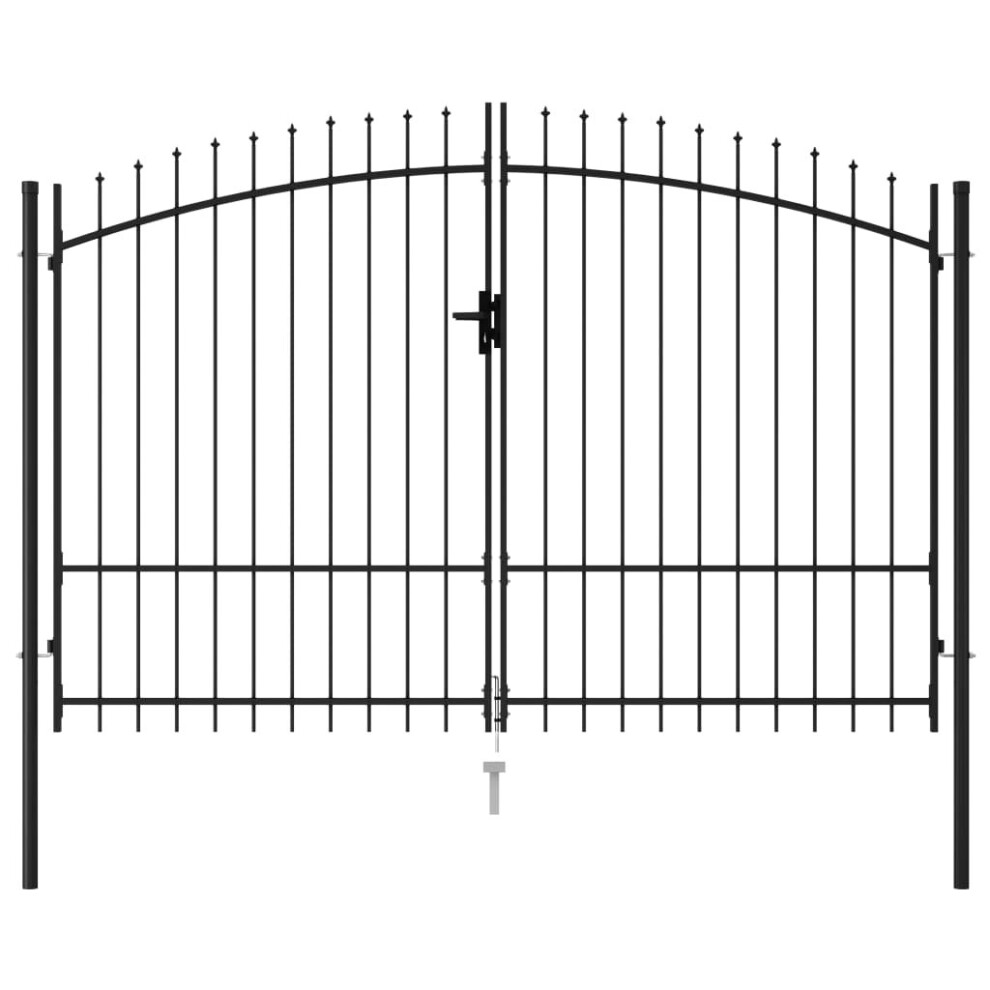Vidaxl Fence Gate Double Door With Spike Top Steel 3X1.75m Black Patio Barrier 8719883769035