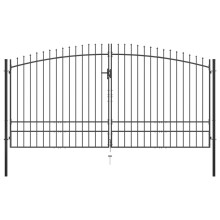 vidaXL Double Door Fence Gate with Spear Top Garden Barrier Backyard Entryway