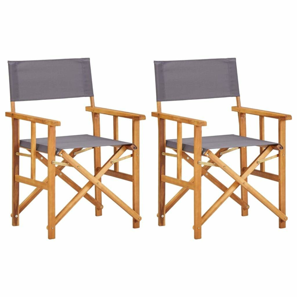 vidaXL 2x Solid Acacia Wood Director's Chairs Brown and Dark Grey Armchairs