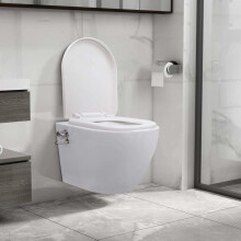 vidaXL Wall Hung Rimless Toilet With Bidet Function Ceramic White Sleek Toilet