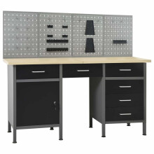 vidaXL Workbench with Four Wall Panels Work Table Work Tool Bench Workstation