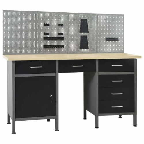 vidaXL Workbench with Four Wall Panels Work Table Work Tool Bench Workstation