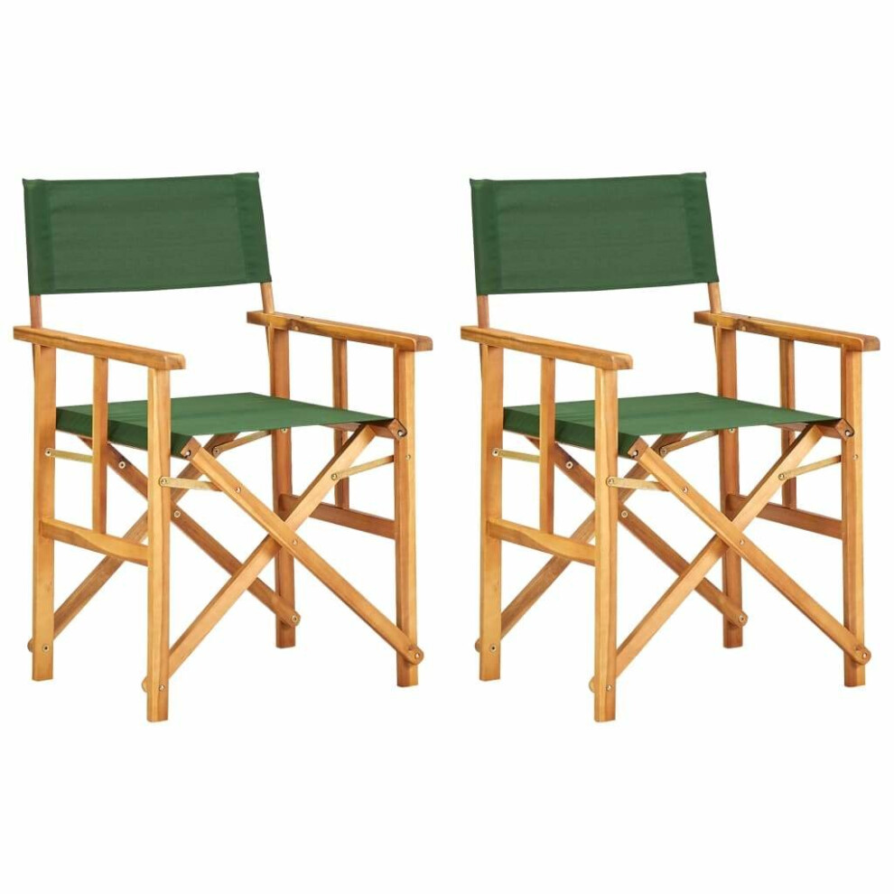 vidaXL 2x Solid Acacia Wood Director's Chairs Brown and Green Folding Chairs