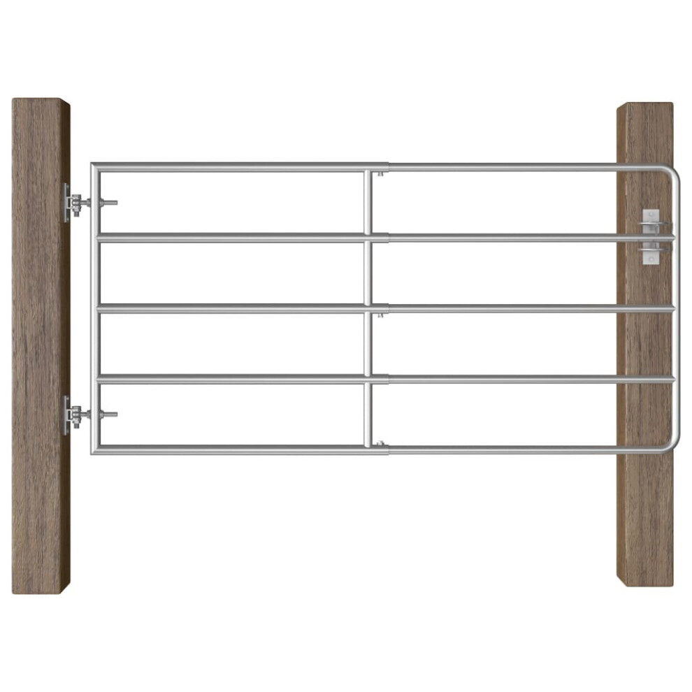 Vidaxl 5 Bar Field Gate Steel Silver Self-Locking Garden Barrier Farm Door 8719883769431