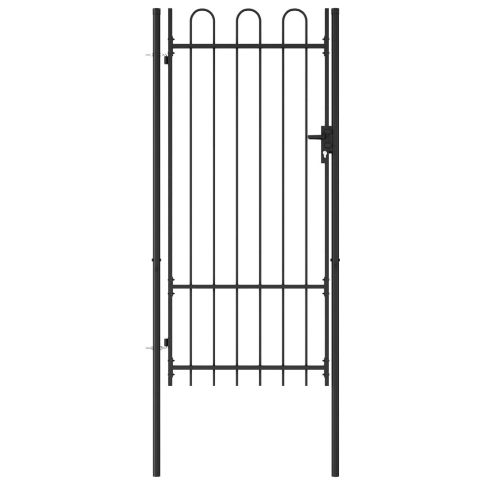 Vidaxl Fence Gate Single Door With Arched Top Steel 1X2m Black Garden Barrier 8719883769103