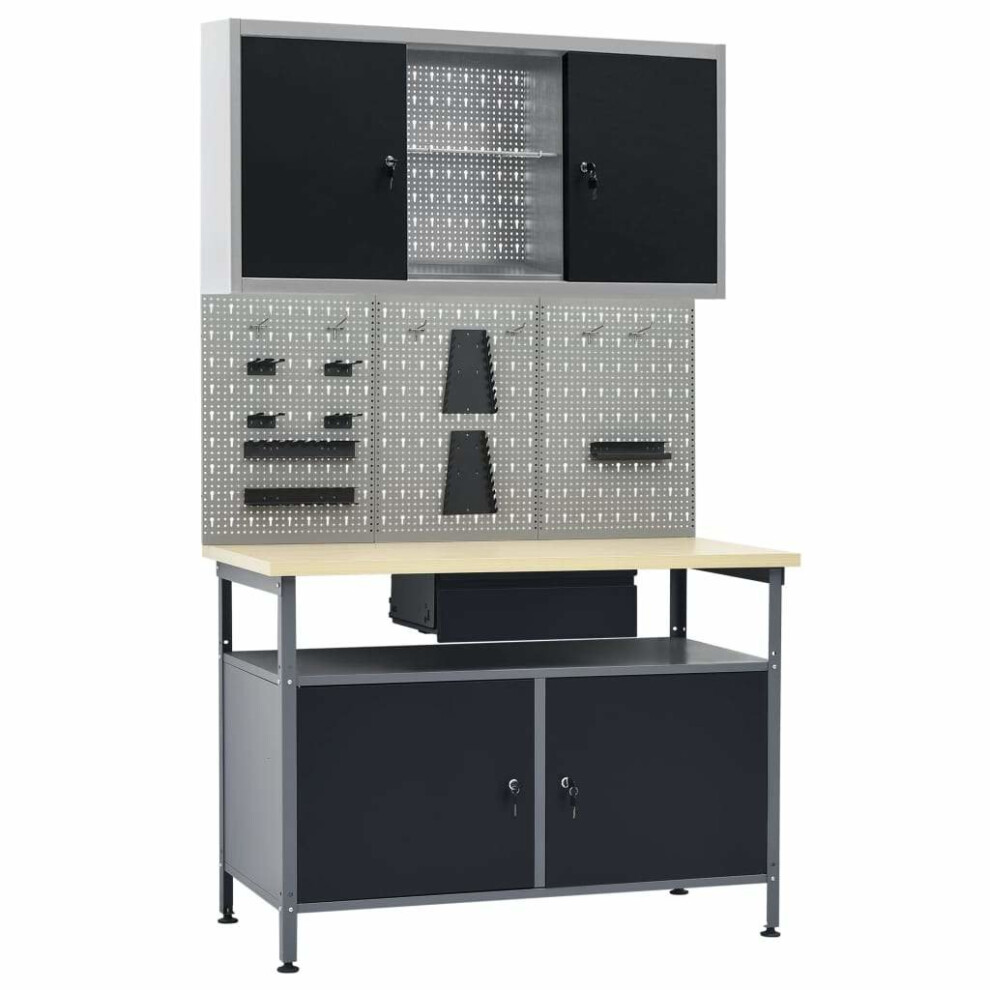 Vidaxl Workbench With Three Wall Panels And One Cabinet Work Table Workstation 8719883919416