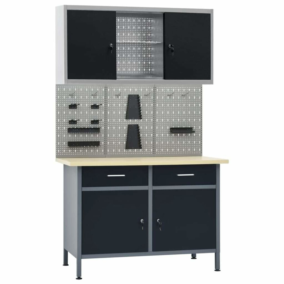 Vidaxl Workbench With Three Wall Panels And One Cabinet Work Table Workstation 8719883919423
