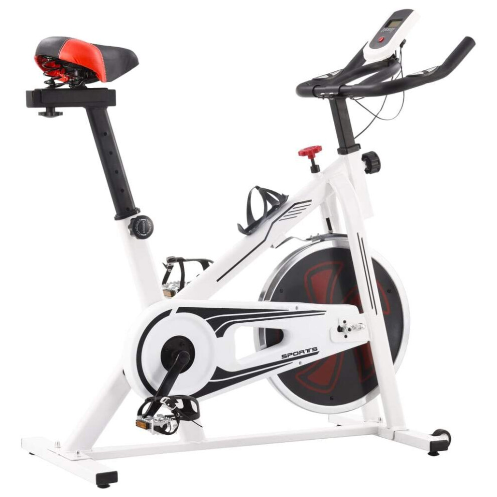 Exercise Spinning Bike with Pulse Sensors White and Red